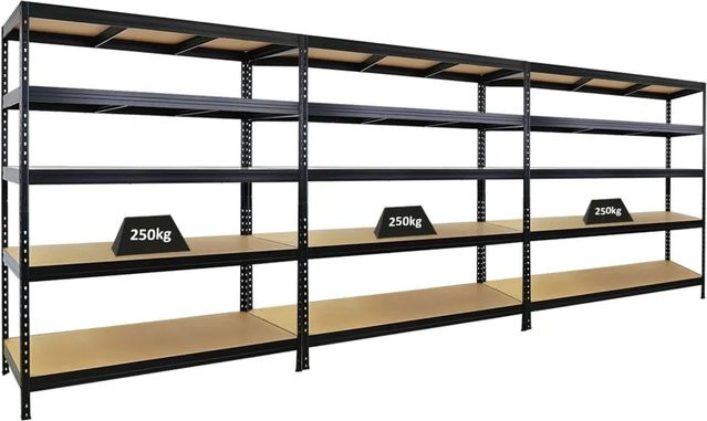 PROREGAL 3er-Set Schwerlastregal Rivet Schwarz mit verstellbaren Regalböden, H x B x T: 180 x 150 x 60 cm - Bild 1