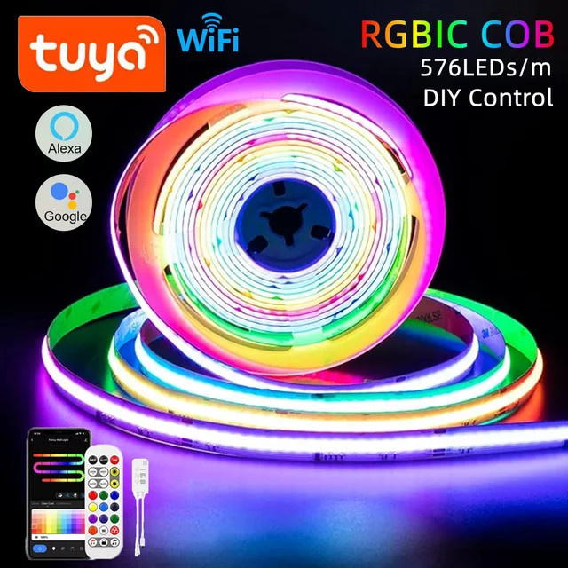 CHNAITEKE Tuya WLAN RGBIC COB LED-Lichtleiste Set mit 24-Tasten-Fernbedienung, 12V Lineare Beleuchtung, Multicolor, 2,4 m Länge - Bild 1