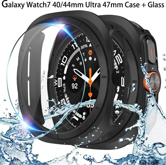 samusak Displayschutzhülle für Samsung Galaxy Watch Ultra, Hartglas, Schwarz - Bild 1