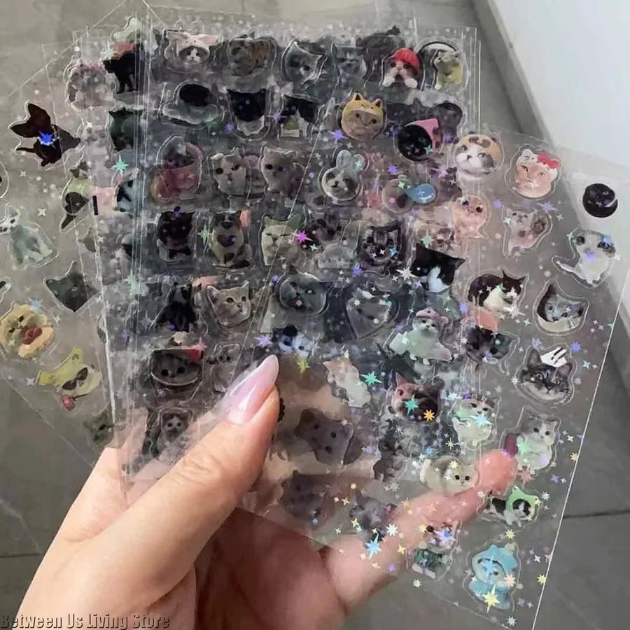 10 Stück Katzen-Meme-Aufkleber in Multicolour, wasserfeste und glitzernde transparente Haustier-Aufkleber für Laptop, Tagebuch und Scrapbooking - Bild 3