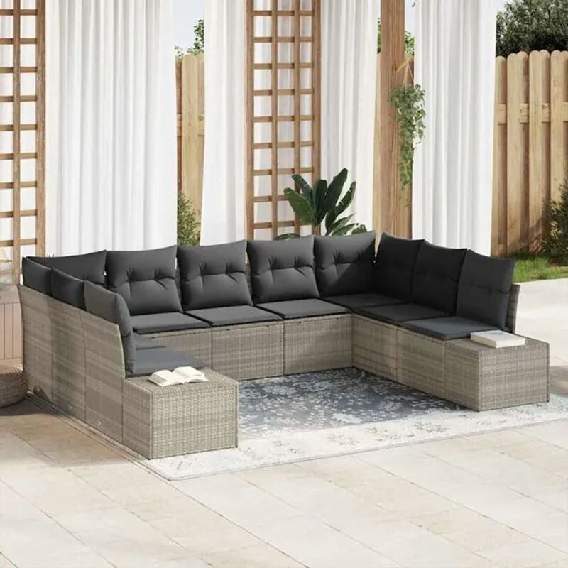 Vidaxl Garten-Sofa-Set aus Polyrattan mit 9 Kissen in Grau im modernen Loungemöbel-Design - Bild 1