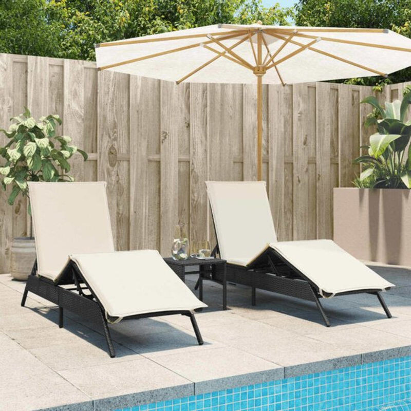 vidaxl Sonnenliegen aus Poly Rattan mit Auflagen, 2er Set, Schwarz - Bild 1
