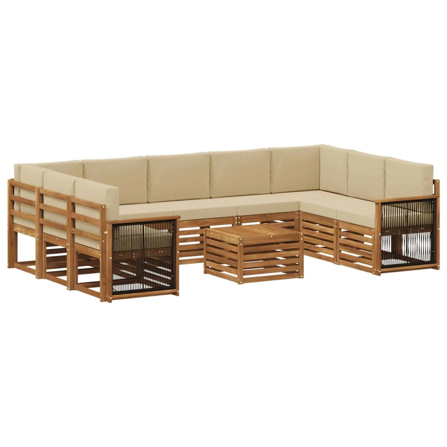 vidaXL Sofagarnitur aus Massivholz Akazie in Natur-Beige mit Latten-Design und Armlehnen - Bild 2