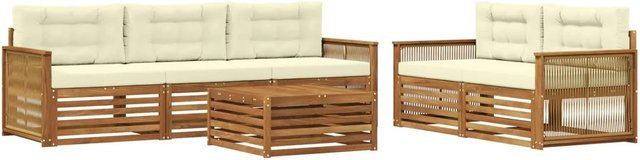 vidaXL Outdoor-Sofagarnitur aus Akazienholz mit Kissen in Natur und Creme - Bild 1