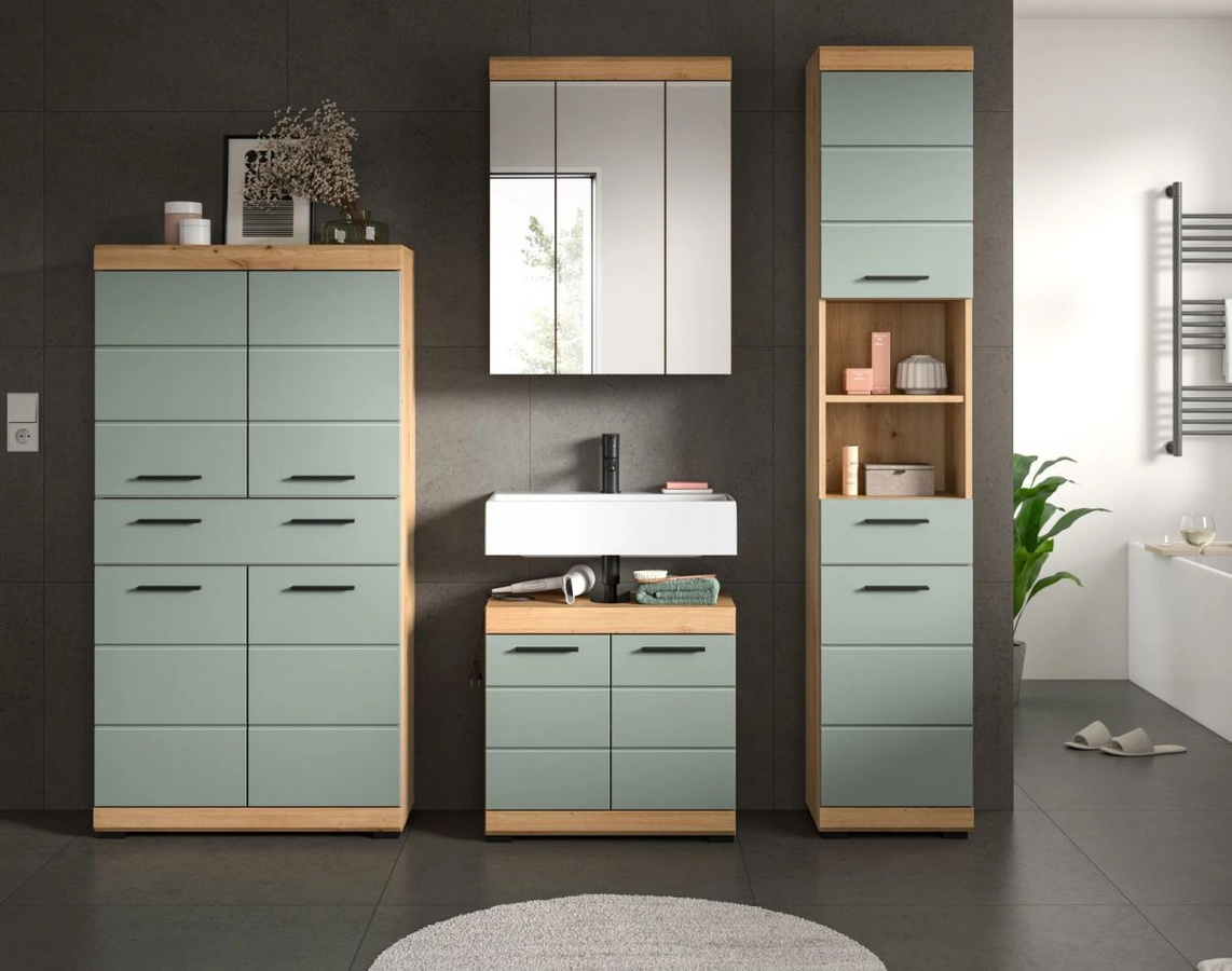 Inn.Furn Badmöbel Set Shawn 4-teilig in Grün und Eiche mit LED-Beleuchtung, Breite: 201 cm - Bild 2