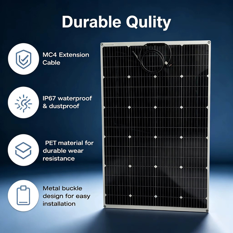 JINGYANGPV 150W Flexibles Monokristallines Solarpanel 12V, Biegbares PET Wasserdichtes Solarladegerät in Schwarz für Wohnwagen, Reisemobil, Boot und Camping - Bild 6
