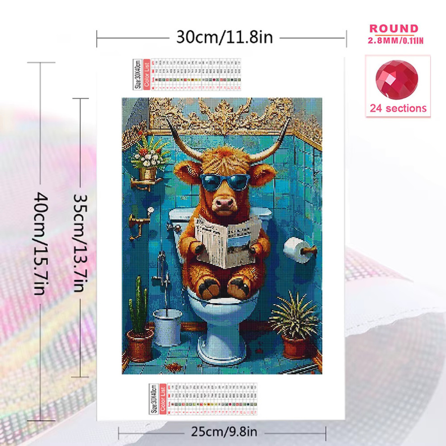 EverShine Diamantmalerei Rinder Mosaik DIY Set für Erwachsene mit runden Steinen in Multicolour zur Wanddekoration B: 30,0 cm, H: 20,0 cm - Bild 2