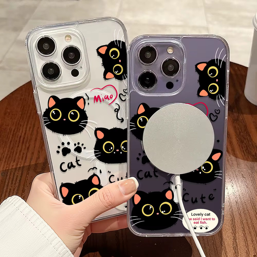 Magnetische Silikon Handyhülle mit Katzen-Design für Samsung Galaxy Modelle (A56 5G, A55, A54, A15, S25 Ultra, S24 FE, S23, S22), Farbe: Transparent - Bild 3