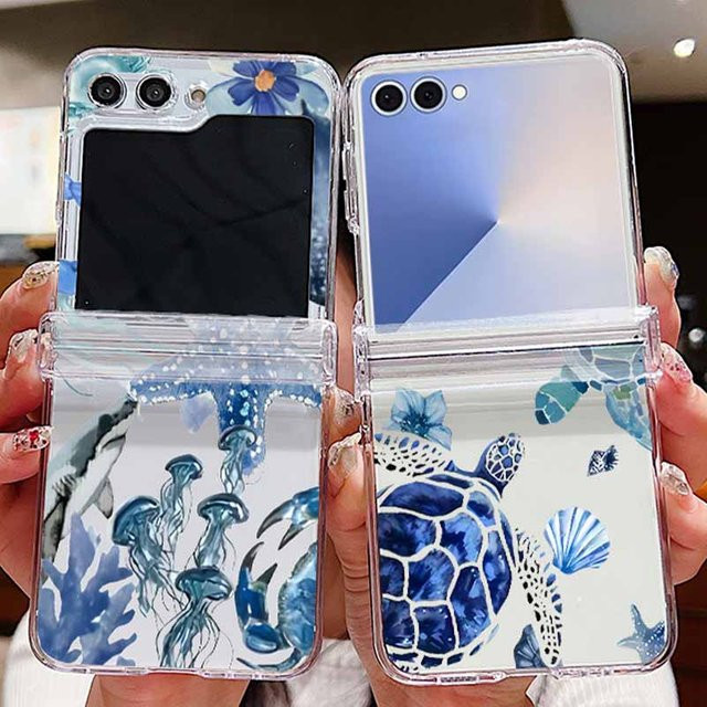 Transparente Samsung Galaxy Z Flip 7, 6, 5, 4, 3 5G Handyhülle mit Quallen- und Schildkröten-Muster - Bild 1