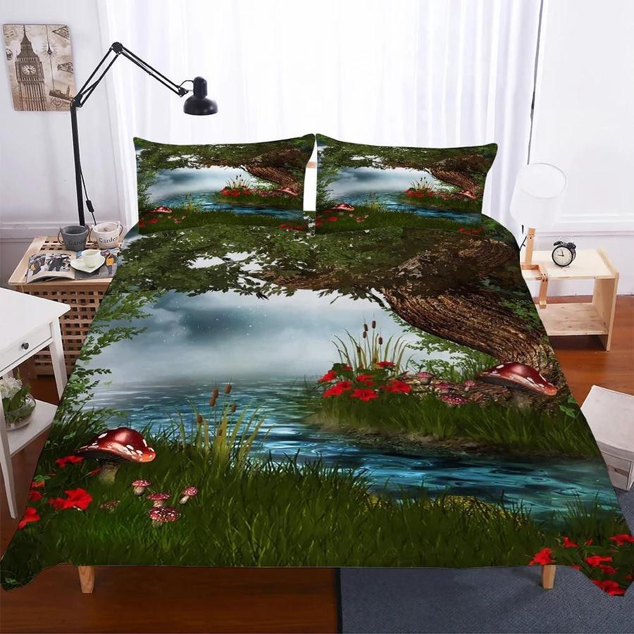Sewant Pilze King Size Bettwäsche Set aus Mikrofaser mit Blumen und Bäumen Druck, 3-teilig, B: 135 cm, L: 200 cm - Bild 1