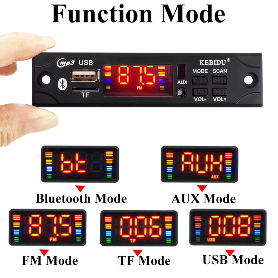 KEBIDU Bluetooth 5.0 MP3 WMA Decoder-Board mit Fernbedienung, kabelloser Musikplayer für Auto-Audio mit USB, TF, FM Radio und AUX in Schwarz - Bild 2