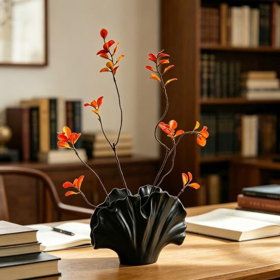 Yousheng Keramik Blumenvase in Ginkgoblatt-Design, dekorative Blattform Vase für dein Zuhause in Schwarz - Bild 2