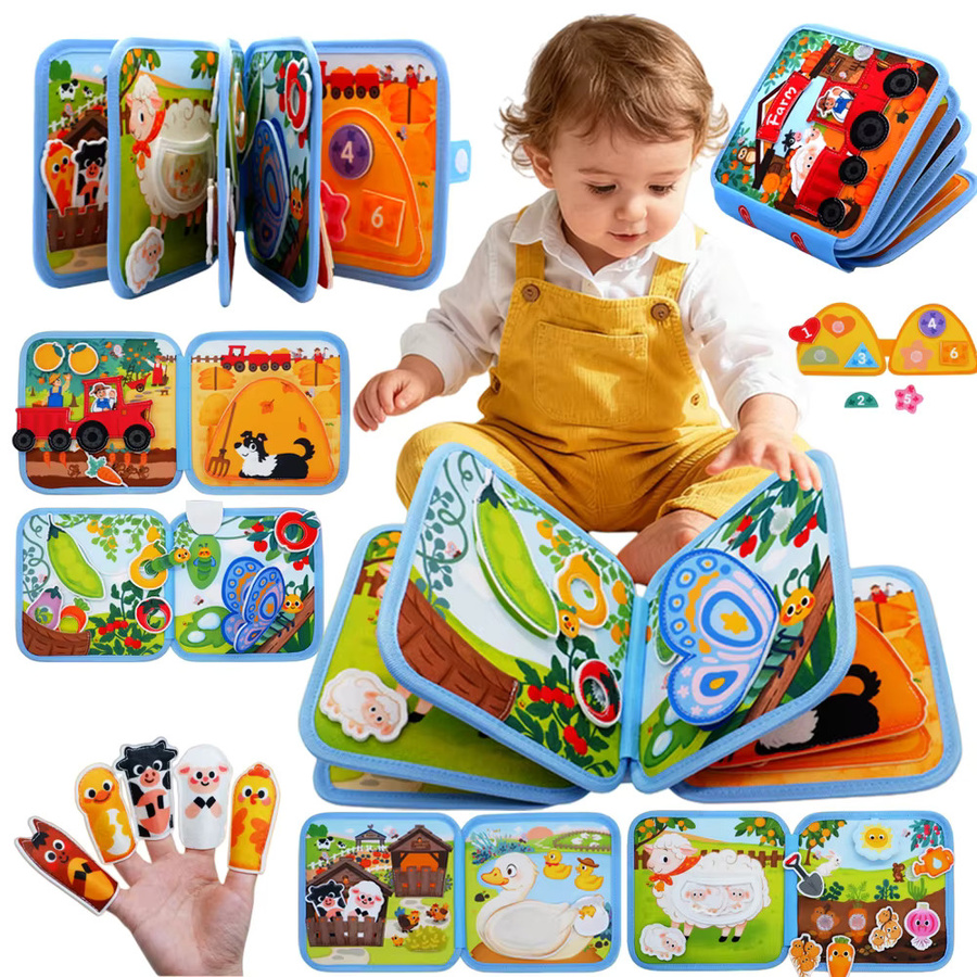 LOLOTREE Montessori Busy Board aus Filz als buntes Stoffbuch mit Bauernhof-Motiven zur Förderung der Feinmotorik und Kognition für Kleinkinder - Bild 3