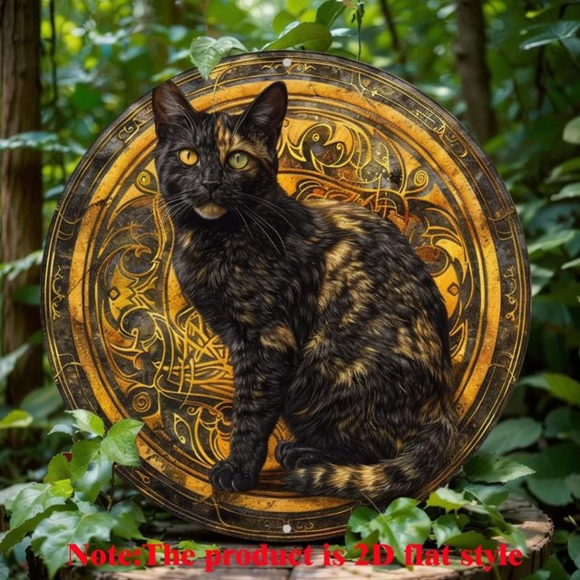 Rundes Wandschild aus Aluminium mit Schildpatt-Katzen-Motiv von Potdemiel, Mehrfarbig, Durchmesser: 20 cm - Bild 1