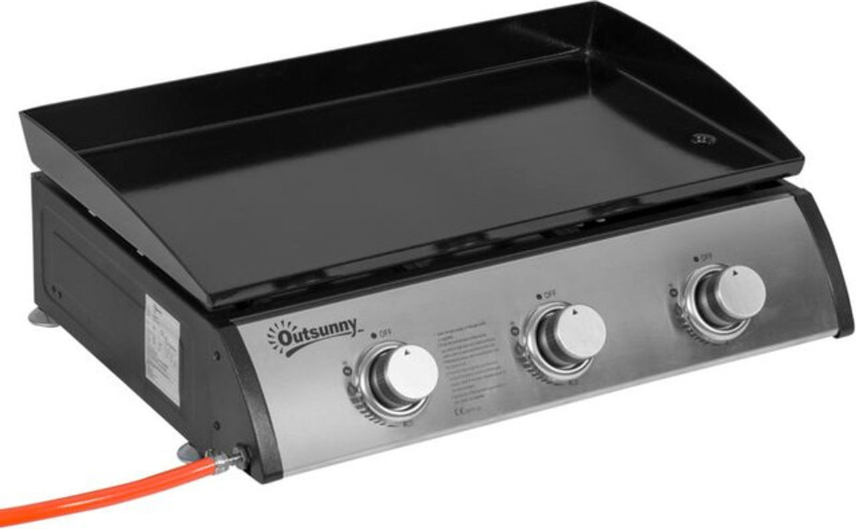 Outsunny Gasgrill aus Edelstahl mit 3 Brennern für Camping und Garten, Schwarz/Silber, Grillfläche: Breite: 65 cm, Tiefe: 35,5 cm - Bild 1