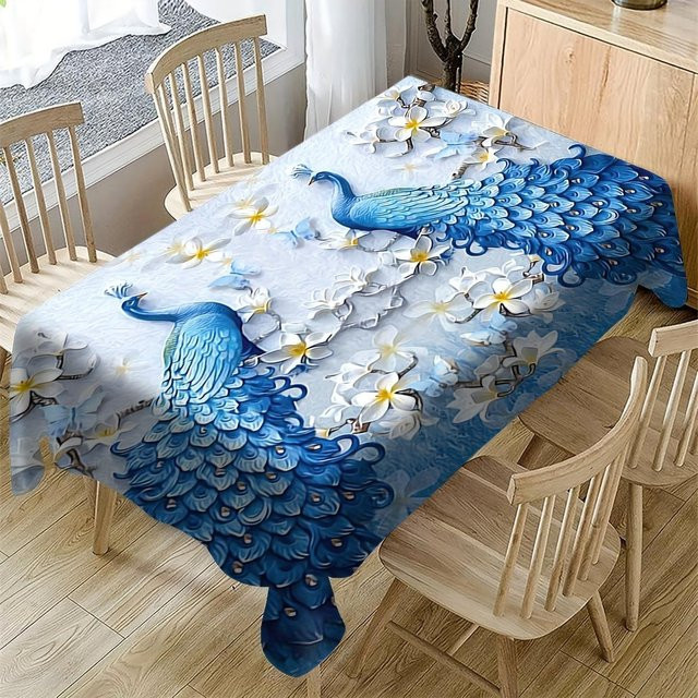Waschbare Polyester-Tischdecke von JMG Household Supplies mit Pfauen- und Blumenmuster in Mehrfarbig, B x T: 100 x 145 cm - Bild 1