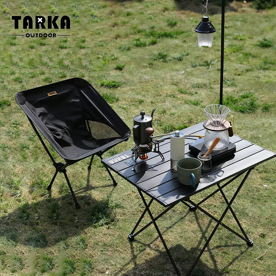 TARKA Camping-Klapptisch aus Aluminium in Schwarz, faltbarer Outdoor-Picknicktisch für Garten und Angeln - Bild 2