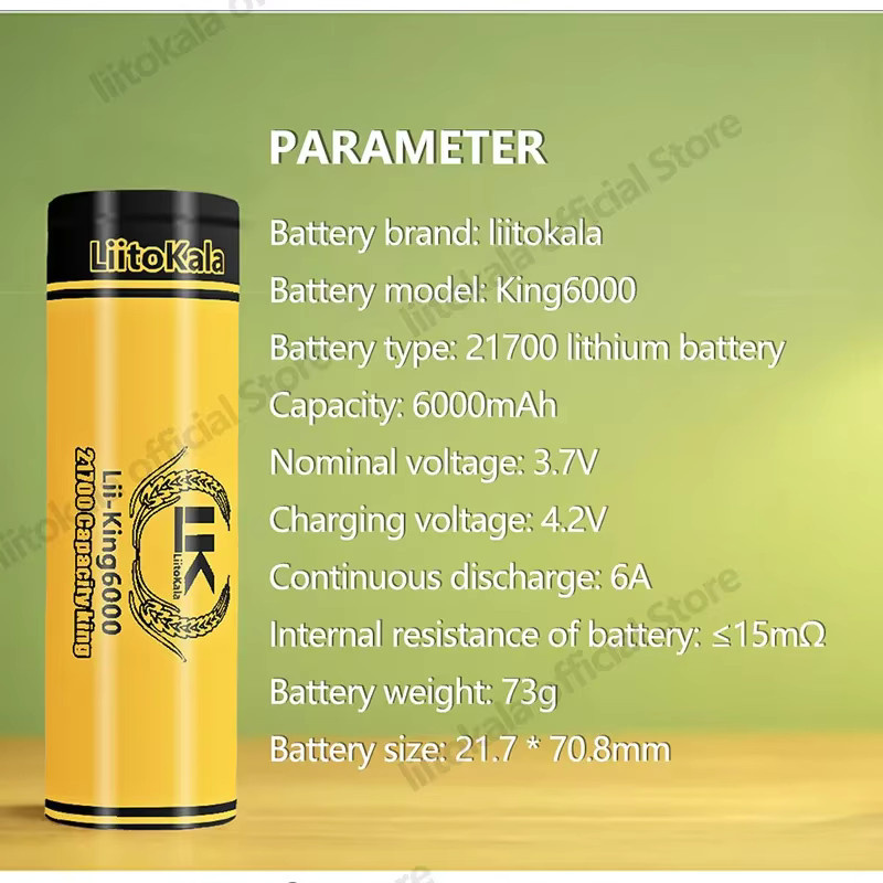Liitokala King6000 Hochleistungs-Akku 3,7 V 6000 mAh in Gelb für Elektrowerkzeuge und Taschenlampen - Bild 3