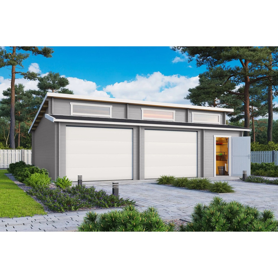 Lasita Maja Blockgarage Hawaii aus Holz in Grau mit Sektionaltoren, B/T: 820 x 579,6 cm - Bild 3