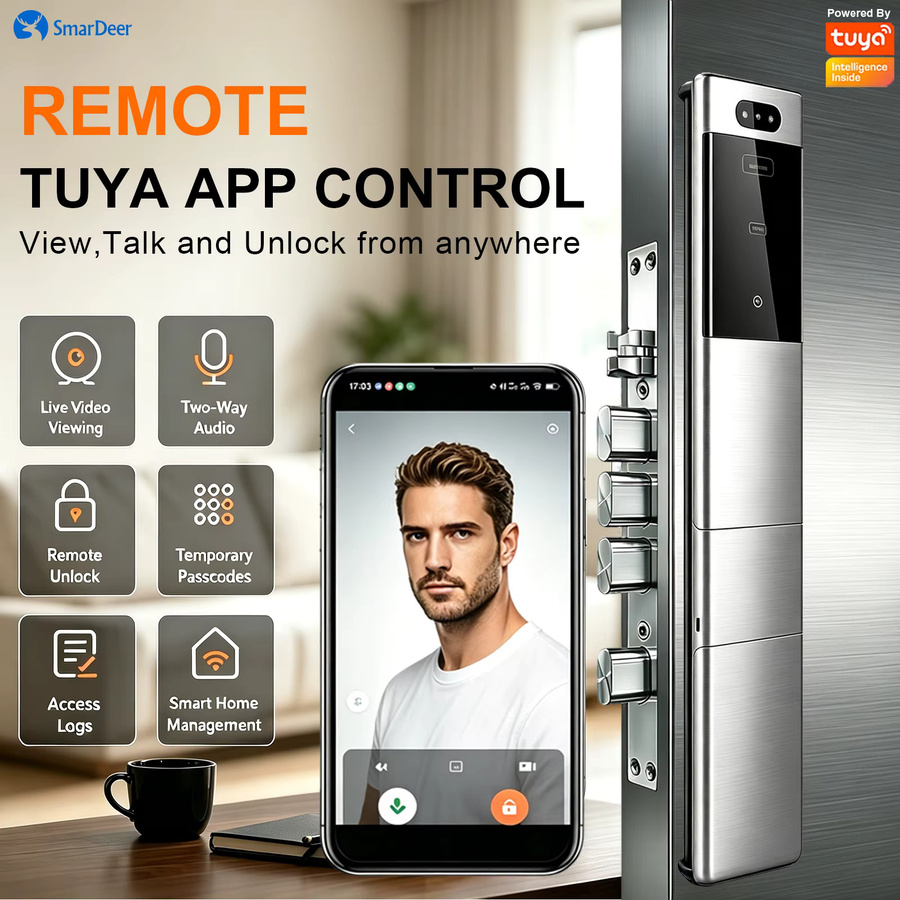 SmarDeer Smart Door Lock mit 3D-Gesichts- und Handvenenerkennung, IP66 wasserdicht, ultradünnes elektronisches Türschloss in Silber - Bild 6