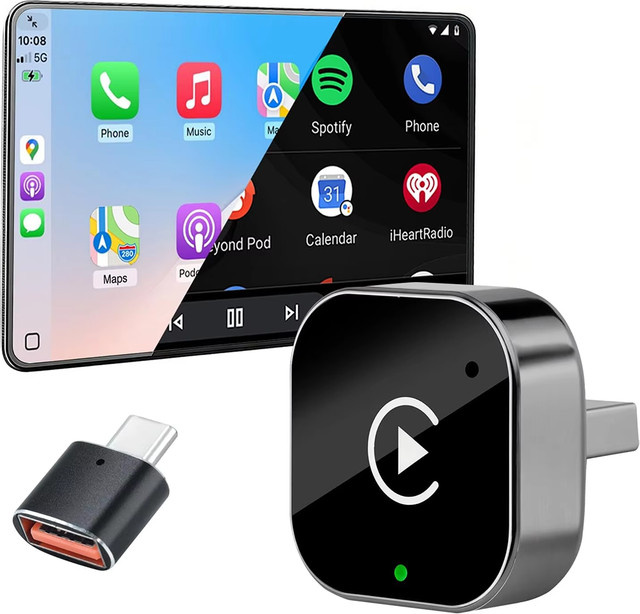 uhulamb 2-in-1 CarPlay und Android Auto Adapter, USB-C Konverter von kabelgebunden zu kabellos, Schwarz - Bild 1