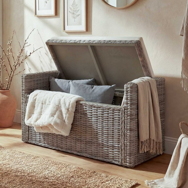 MCW Aufbewahrungstruhe Genua als Sitzbank und Garderobenbank aus Kubu Rattan in Grau-Braun, Breite: 88 cm - Bild 1