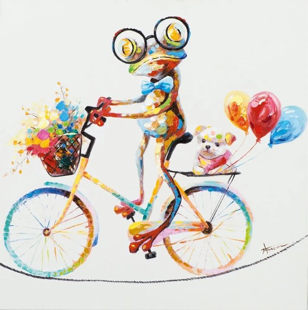 Art Universe Leinwandbild Neugieriger Frosch, modern, blau und mehrfarbig, B/H: 70 x 70 cm - Bild 1