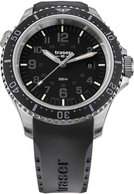Traser Herrenuhr, Quarz, Edelstahl, 46 mm, Schwarz, Kautschuk, 50 ATM - Bild 1