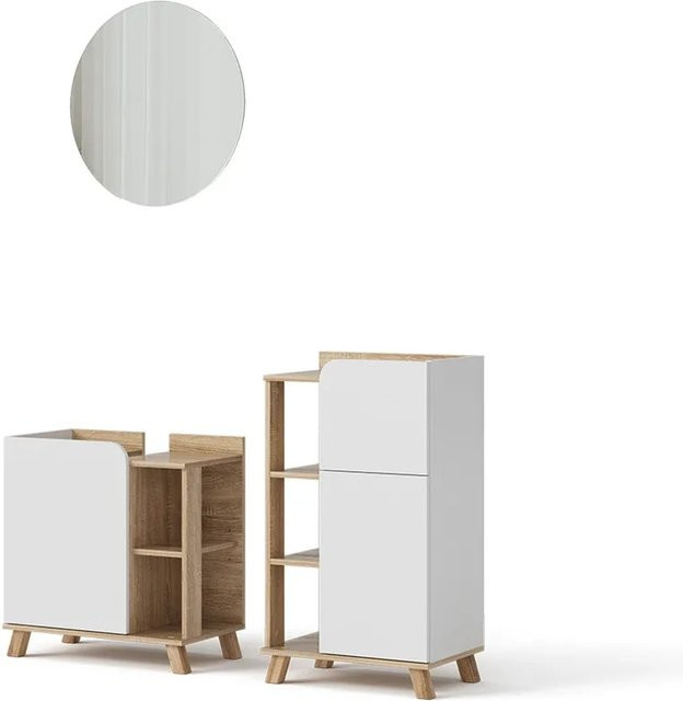 Vicco Badmöbel-Set Karen in Sonoma Weiß, 3-teilige moderne Badezimmerserie mit Waschtischunterschrank, Badspiegel und Midischrank - Bild 2