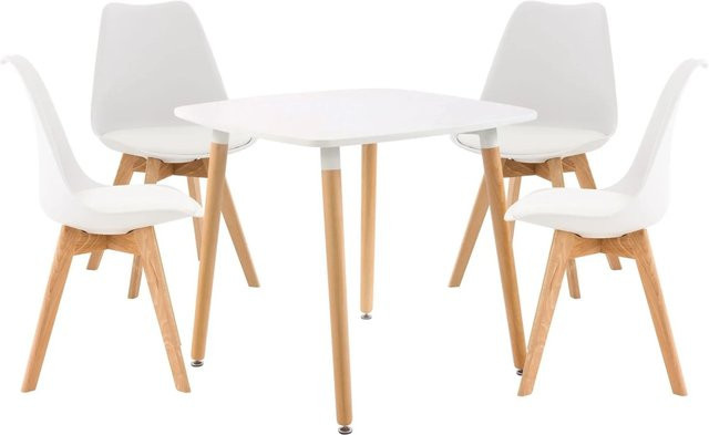 DELUKE Essgruppe CELLE mit 4 Stühlen, quadratischer Esszimmertisch in Weiß, B/T/H: 130 x 130 x 83 cm - Bild 1