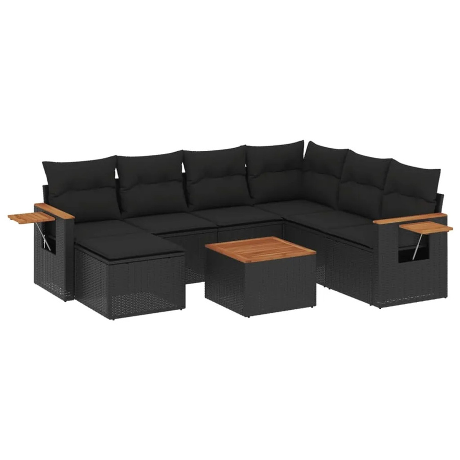 vidaXL 8-teilige Garten-Sofagarnitur aus Poly-Rattan und Akazienholz in Schwarz mit Kissen - Bild 2
