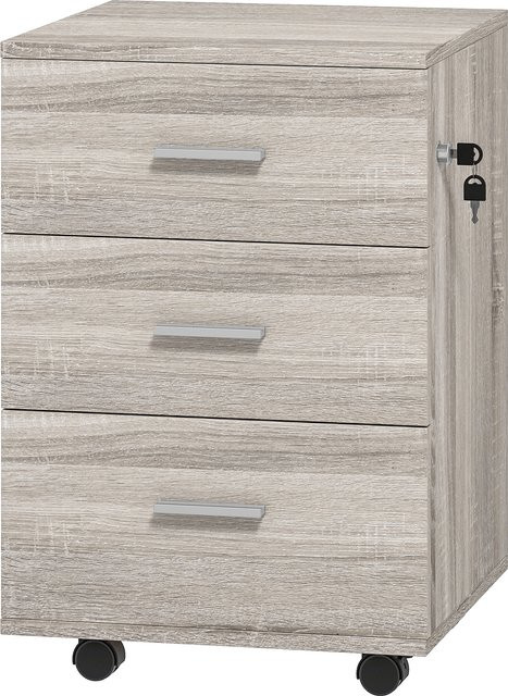 Aosom Vinsetto Schubladen-Container mit 3 Schubladen, mobiler Bürocontainer auf Rollen mit Schloss, Grau, B/T/H: 40 x 40 x 61,5 cm - Bild 1