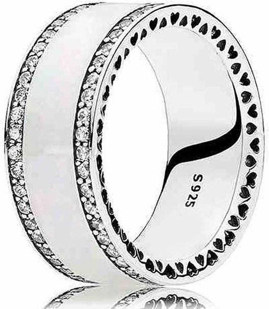 POMOiii Herz-Band-Ring, 925 Silber, Emaille, Kristall, Damen - Bild 1