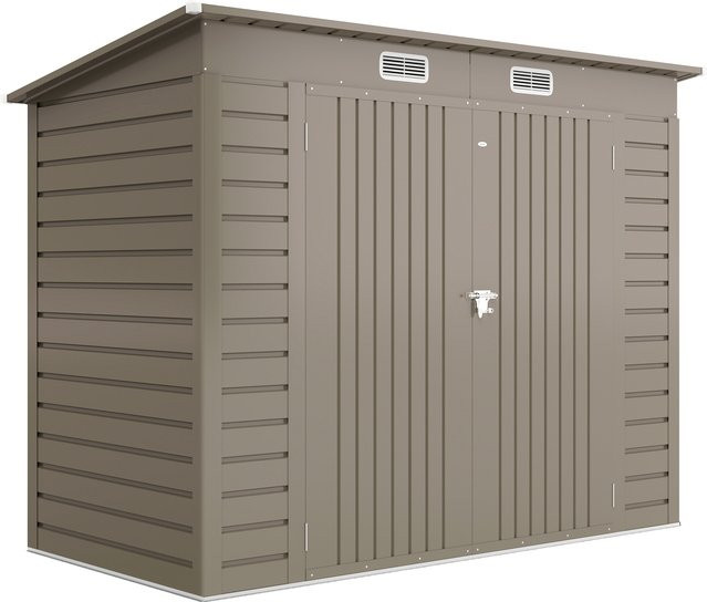 Outsunny Metall Gerätehaus mit Pultdach in Hellgrau, Geräteschuppen aus verzinktem Stahl mit abschließbarer Doppeltür, Entlüftung und Rampe, B/T/H: 249 x 121 x 183 cm - Bild 1