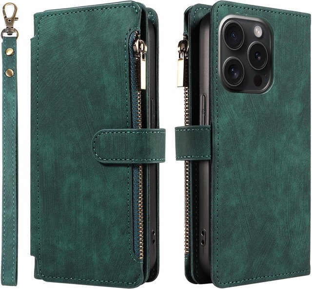 Market-5 Handyhülle aus PU-Leder im Flip-Brieftaschen-Stil für iPhone 13 mini, Farbe: Grün - Bild 1