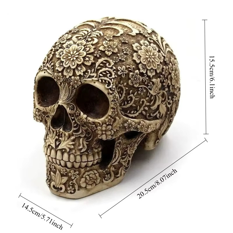 MINIDEAL Schädel-Skulptur mit Pflaumenblüten aus Kunstharz als dekorative Gartenstatue und Kunsthandwerk - Bild 4