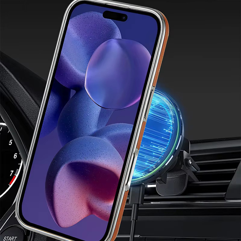 Magnetische Leder-Schutzhülle für Apple iPhone 16 17 Pro Max 15 Plus 14 13 MagSafe kompatibel, stoßfest, Farbe: Braun - Bild 1