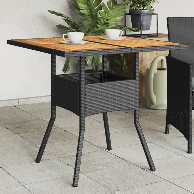 vidaXL Gartentisch aus PE-Rattan und Akazienholz in Schwarz, B/T/H: 80 x 80 x 75 cm - Bild 2