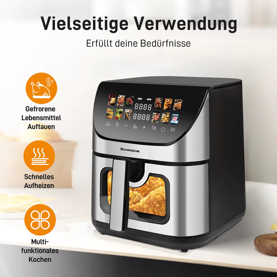 Sinaopus Smarte Heißluftfritteuse mit Sichtfenster und LED-Touch-Steuerung, Schwarz, 8,5 l - Bild 2