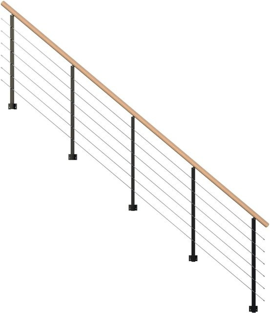 StarWood Metallgeländer Kos in Schwarz mit Rundhandlauf aus Buche, Länge: 325 cm - Bild 1