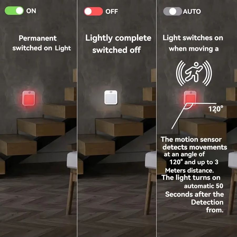 Ouelico Intelligentes Nachtlicht mit rotem Licht und automatischer Ein-Aus-Funktion für Schlafzimmer, Badezimmer und Küche - Bild 4