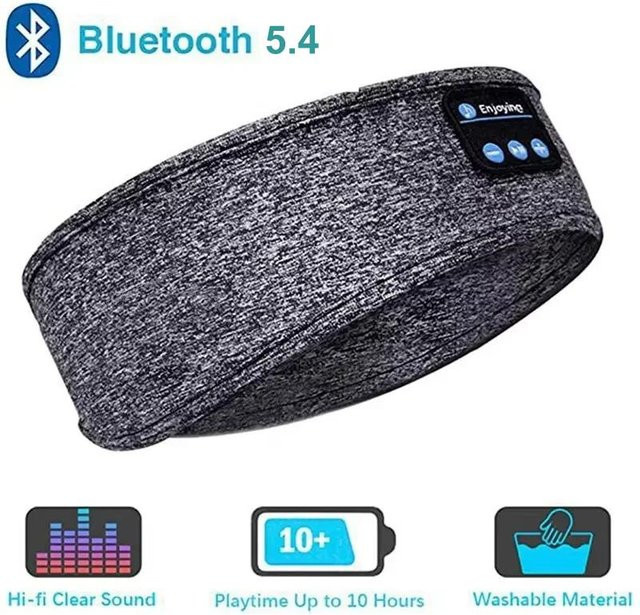 YJMP Electronic Schlafkopfhörer Bluetooth 5.4 Stirnband mit Augenmaske und HD-Stereo-Lautsprechern in Grau - Bild 1