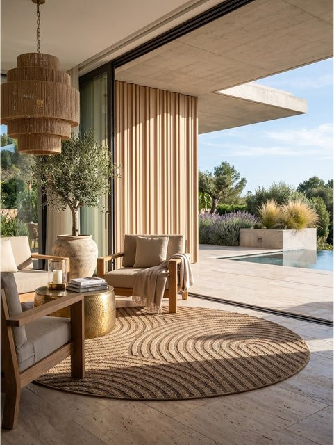 Kadima Design Outdoor Teppich ARLBERG in Beige, runde Jute-Optik, Durchmesser: 80 cm - Bild 1