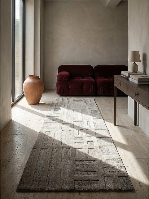 Skandinavischer Wollläufer EDALE Kadima Design in Natur und Beige mit abstraktem Muster, Breite: 80 cm, Länge: 300 cm - Bild 1