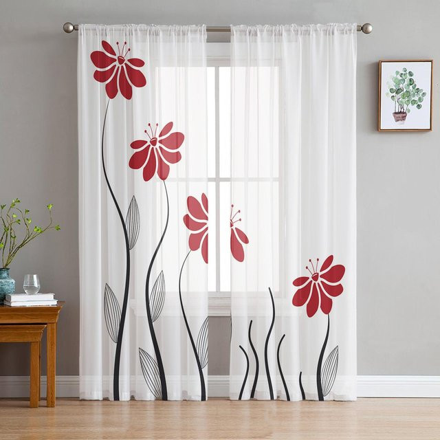 Transparenter Chiffon-Vorhang mit floralem Blumenmuster von Super Six in Weiß, B: 135 cm, H: 114 cm - Bild 1