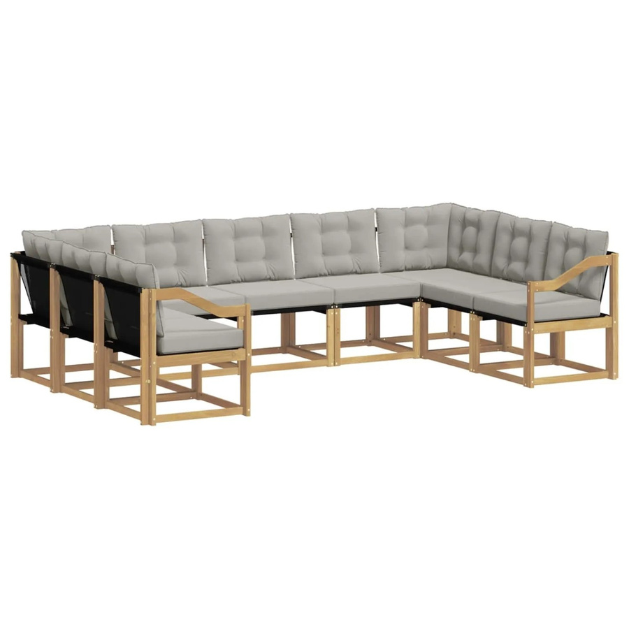 vidaXL Outdoor-Sofagarnitur L-Form aus Akazienholz und Textilene in Weiß-Hellgrau mit Kissen und Armlehnen - Bild 2