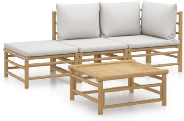vidaXL 4-tlg Garten-Lounge-Set aus Bambus mit grauen Polsterkissen in L-Form - Bild 1