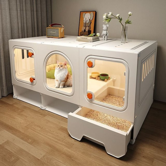 LZJV Katzenhaus mit transparenter Schublade und Stauraum in Weiß und Transparent, B/T/H: 105 x 52 x 52 cm - Bild 1