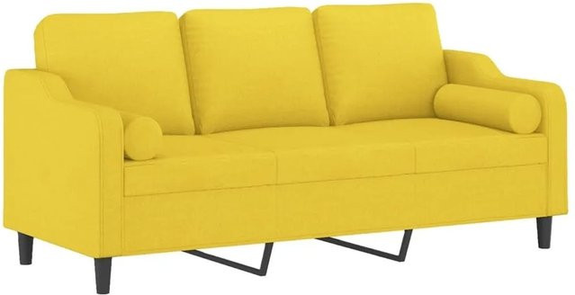 vidaXL 3-Sitzer-Sofa in Hellgelb mit Zierkissen, modernes Design aus Stoff und Metall mit Schaumstofffüllung, Breite: 198 cm, Höhe: 80 cm, Tiefe: 77 cm - Bild 1