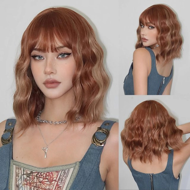 EASIHAIR Perücke, braun mit blonden Highlights, kurz gewellter Bob mit Pony, Damen - Bild 1